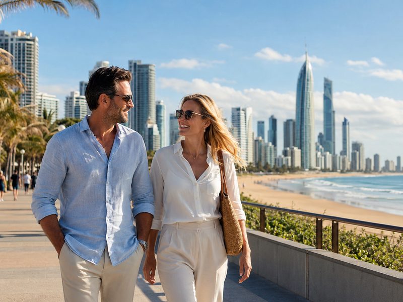 An adult couple enjoying the distinctive lifestyle of Gold Coast, Australia