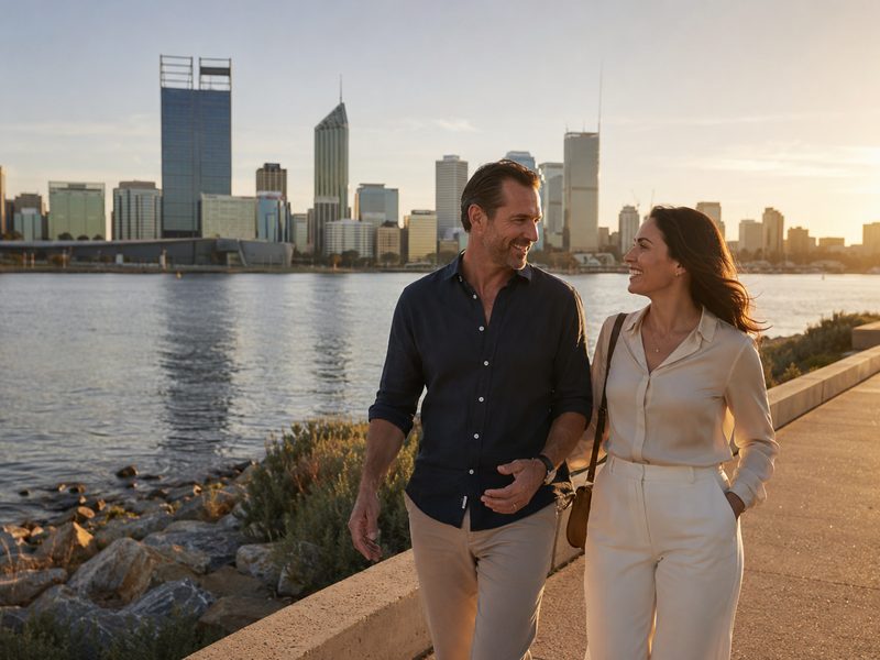 An adult couple enjoying the distinctive lifestyle of Perth, Australia