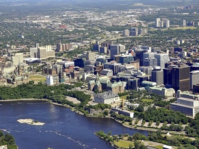 Aerial view of central Ottawa